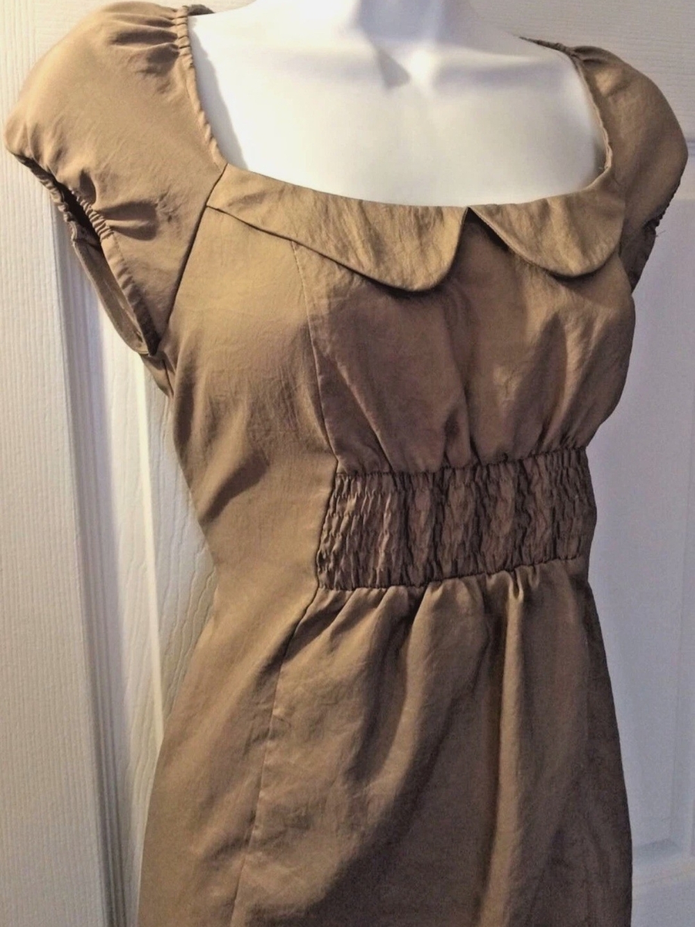 Anthropologie Taupe Brown Midi Dress with Peter Pan Collar
